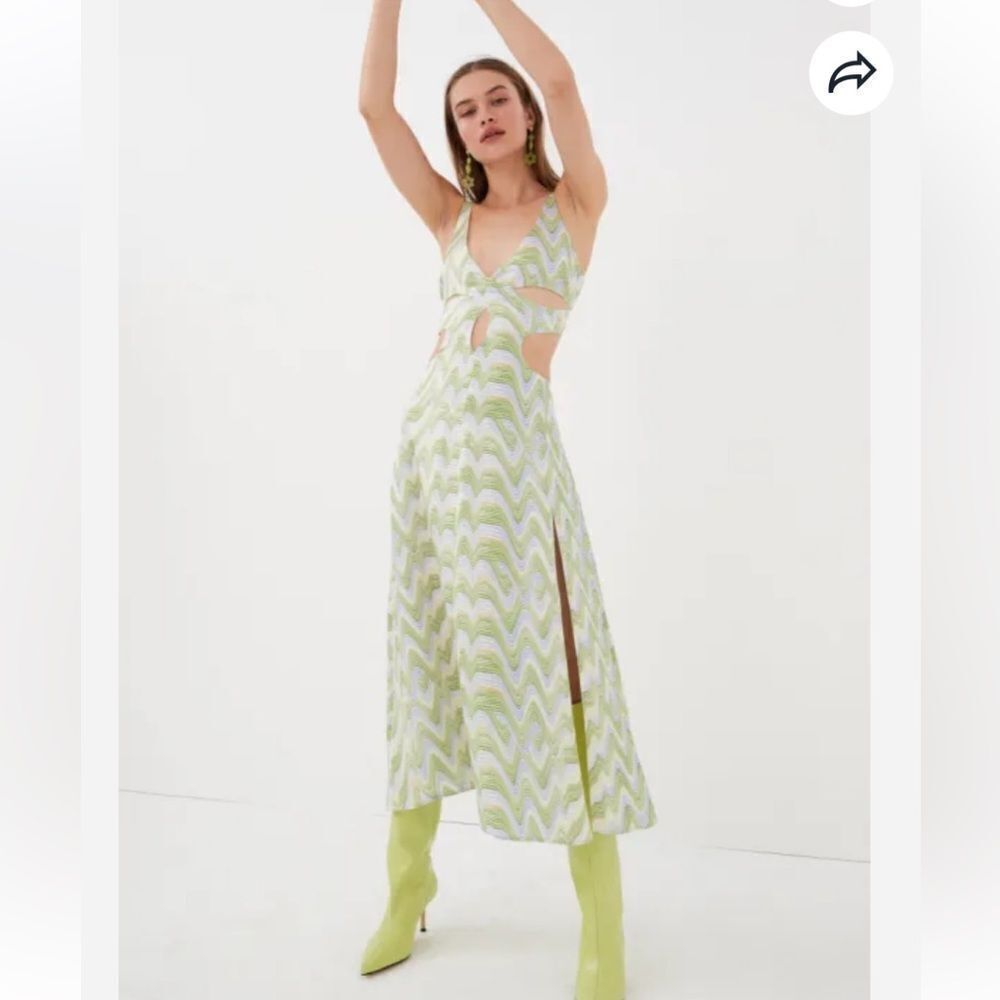 For Love and Lemons Yuri Green/ White Midi Dress Strappy Sz Small